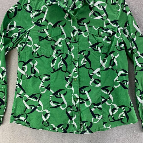Liz Claiborne Womens Shirt Large Green Blue Button Up‎ Lightweight Nautical - Picture 3 of 12